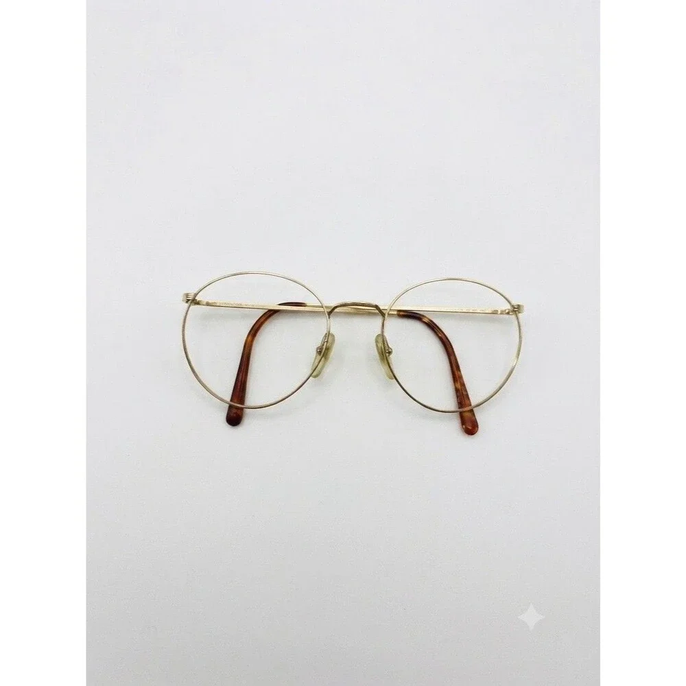 VTG 80s Vienna Line 1554 gold finish round eyeglasses frame Germany 40-52-20-140
